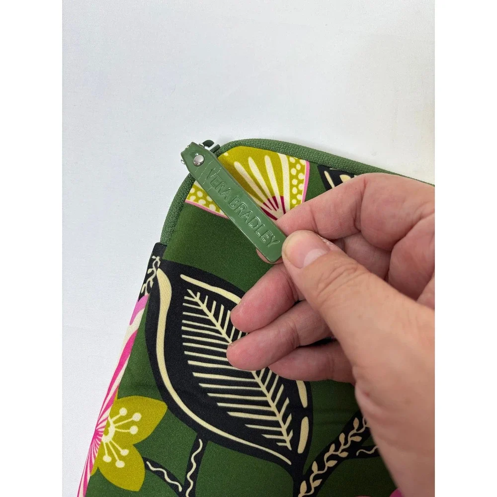 Vera Bradley Green Pink Floral Tablet Laptop Sleeve Tech Case 10x8 Zip Top